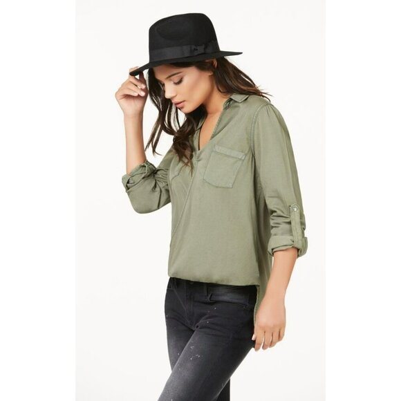 Anthropologie Holding Horses Chambray Surplice Hunter Green Top Size 2P - Picture 3 of 15